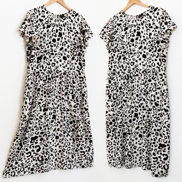 Who What Wear Linen Blend Leopard Animal Flutter Sleeves Tiered Midi Dress XXL - Picture 6 of 16
